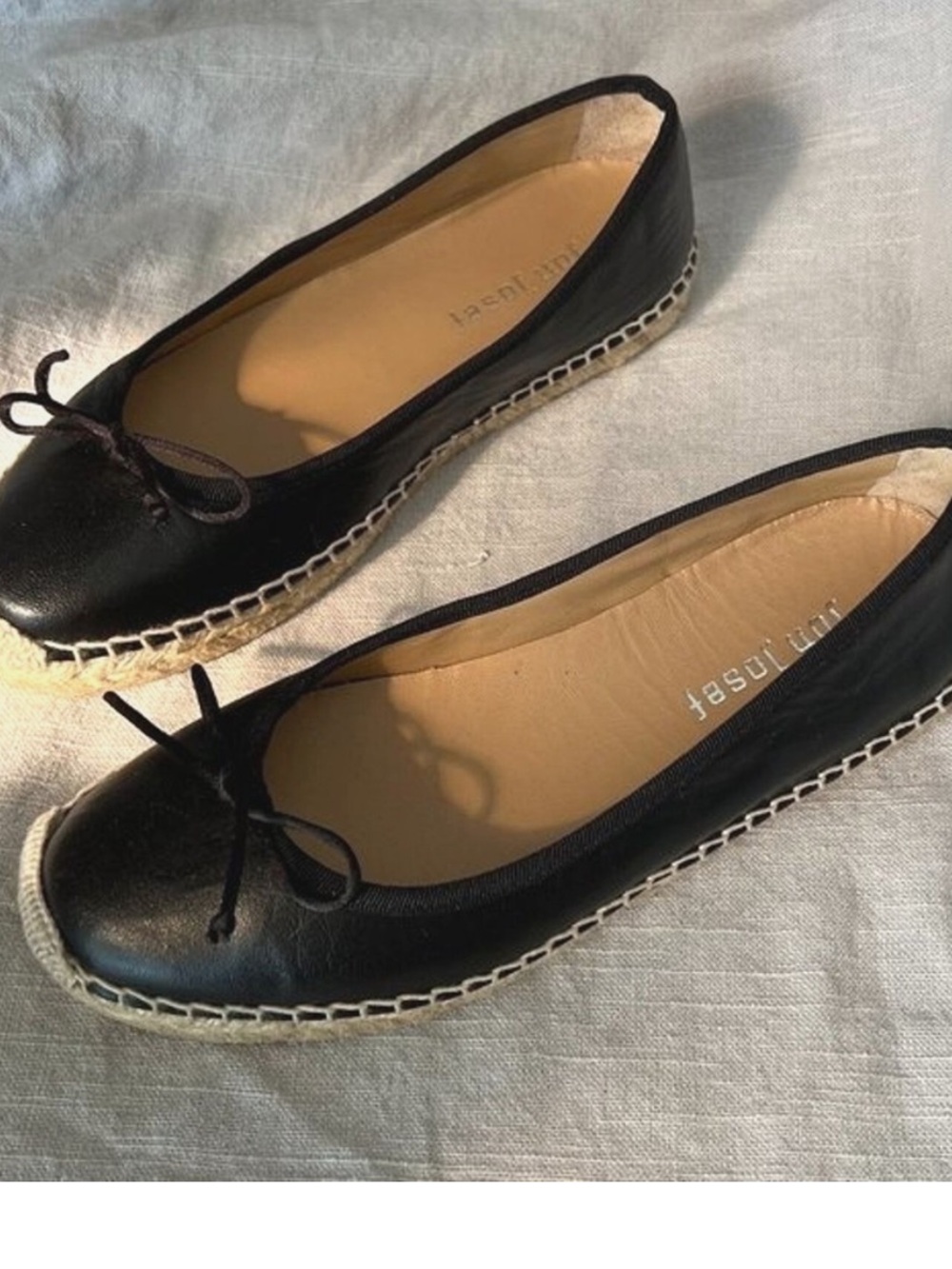 Jon Josef Paloma Black Learher Ballet Espadrille Flats Size 6